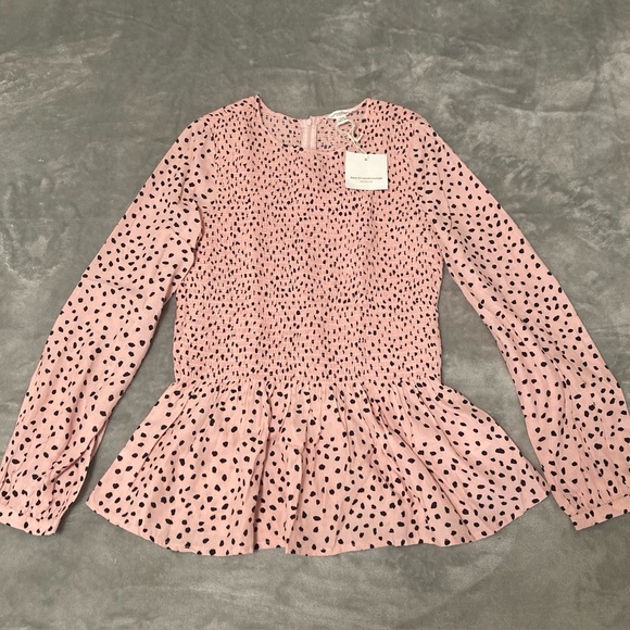 beachlunchlounge New Lauren Polka Dot Rayon Smocked Top S/P Pink - Picture 1 of 16
